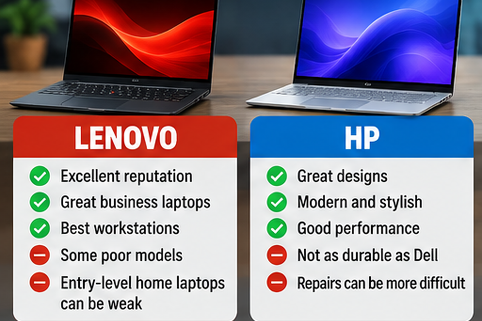 Lenovo and HP laptop comparison showing their different strengths and weaknesses