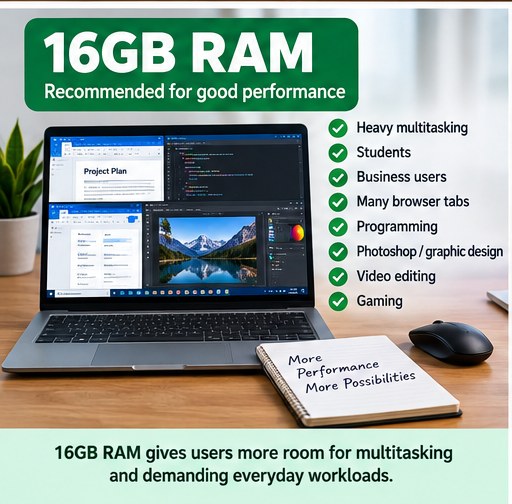 16GB RAM laptop for students business multitasking programming graphic design video editing and gaming