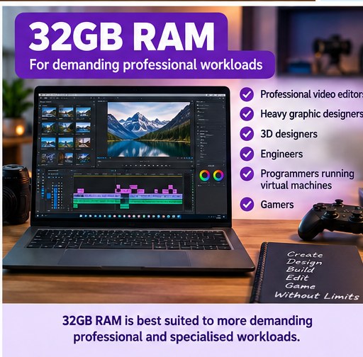 32GB RAM laptop for professional video editing graphic design 3D design engineering virtual machines and demanding gaming