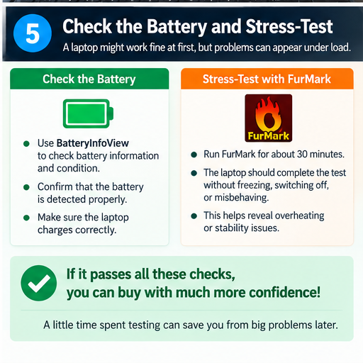 Checking used laptop battery information and running a supervised FurMark stress test