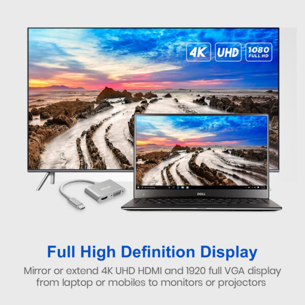 USB-C to VGA & HDMI Adapter | 4K HDMI + 1080P VGA - DA660