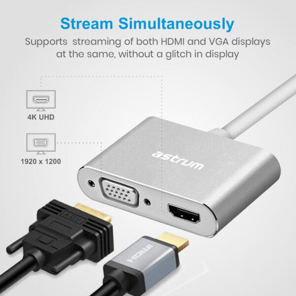 USB-C to VGA & HDMI Adapter | 4K HDMI + 1080P VGA - DA660