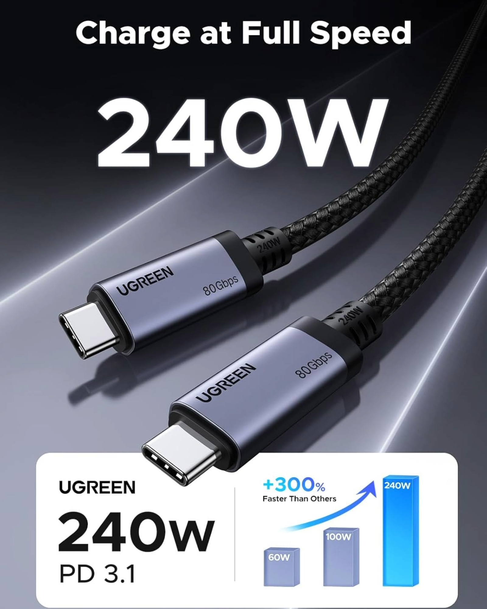 6941876263837_L706-65383-4.jpg UGREEN USB4 Gen4 240W USB-C to USB-C Cable (Black)