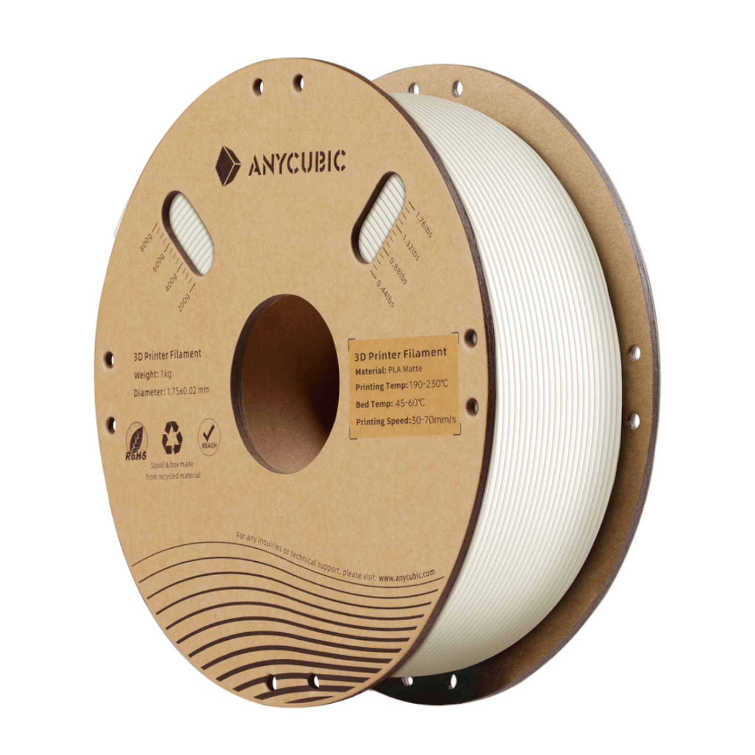 AHYGBW-10_Anycubic_PLA_Matte_Filament_1kg_-_White_wr_01.png Anycubic PLA Matte Filament 1kg - White