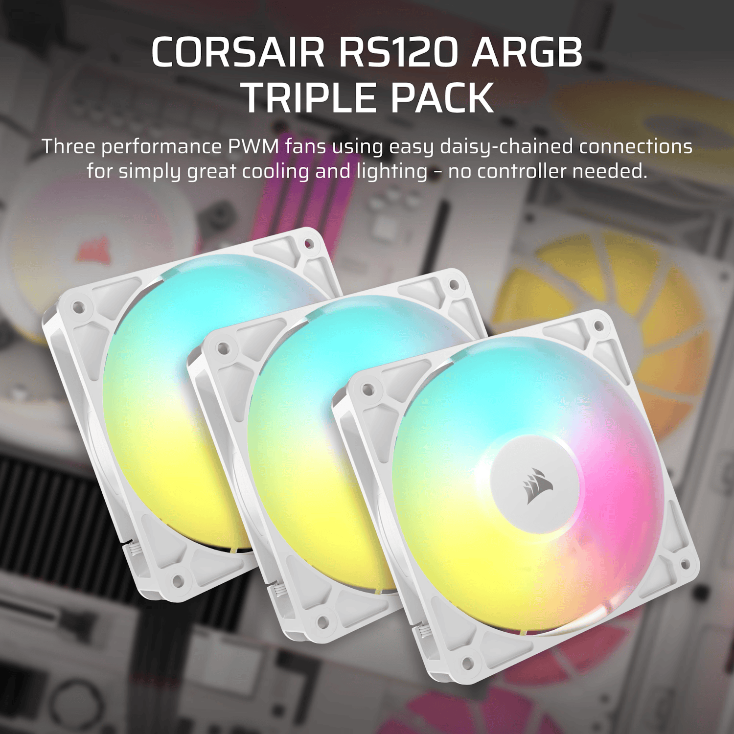 Corsair RS120 ARGB 120mm PWM Fans Triple Pack - White