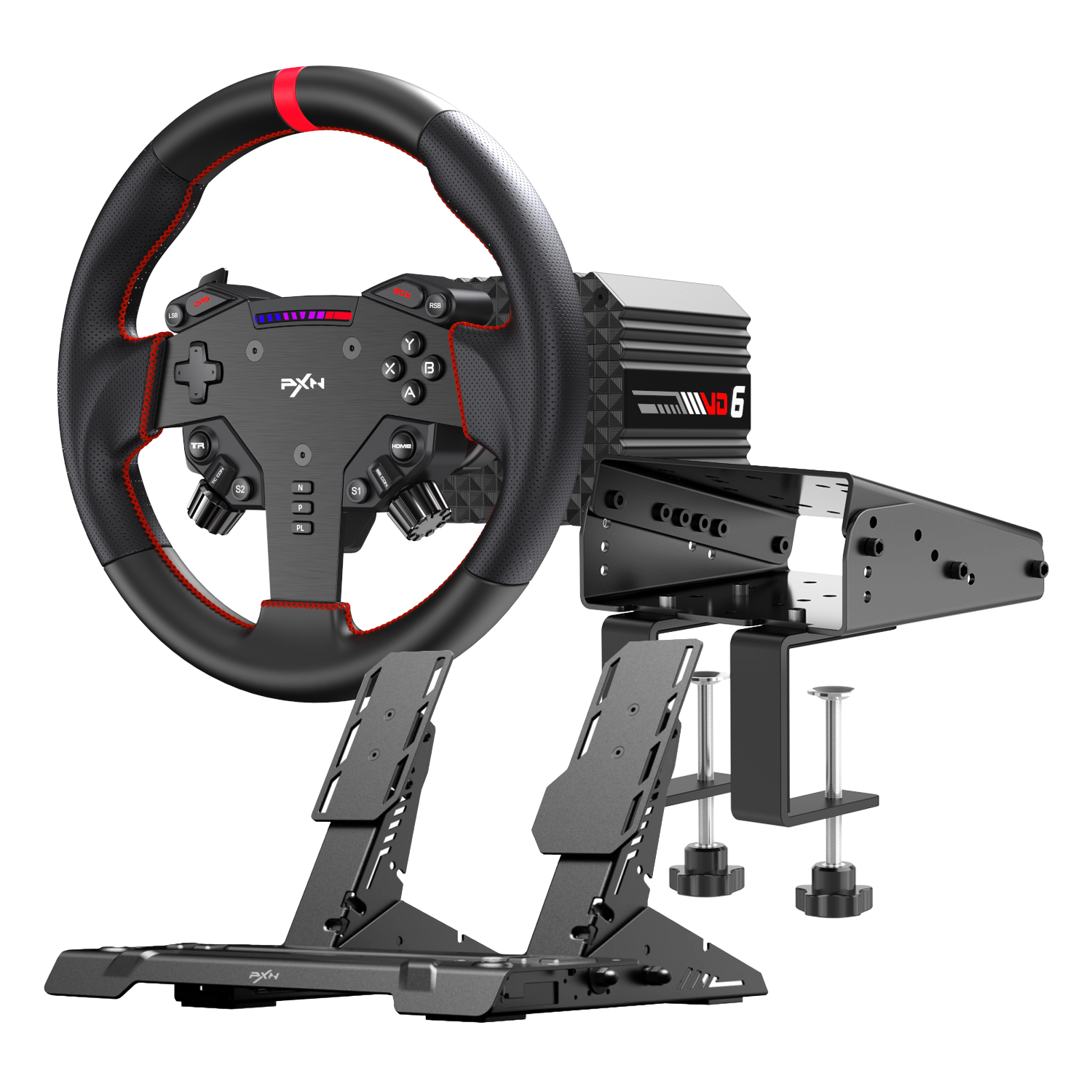 PXN-VD6BUNDLEABT_PXN-VD6-Direct-Drive-Sim-Racing-Wheel-PD-HM-Dual-Pedal-Z9-Clamp-Bundle_wr_01a.jpg PXN VD6 Direct Drive Sim Racing Wheel | PD-HM Dual Pedal | Z9 Clamp Bundle