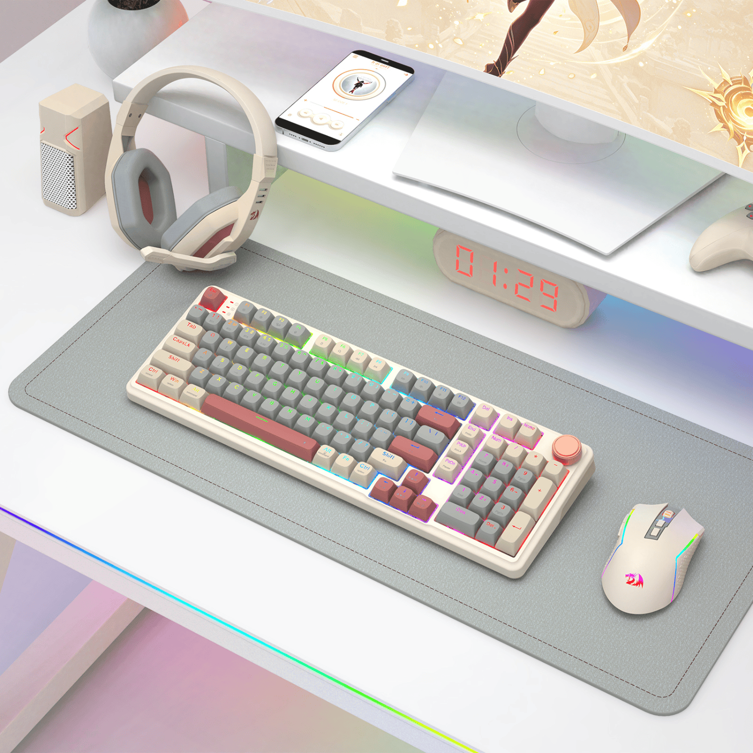 Redragon EISA 100 Retro RGB Wireless Mechanical Keyboard - Cream/Grey