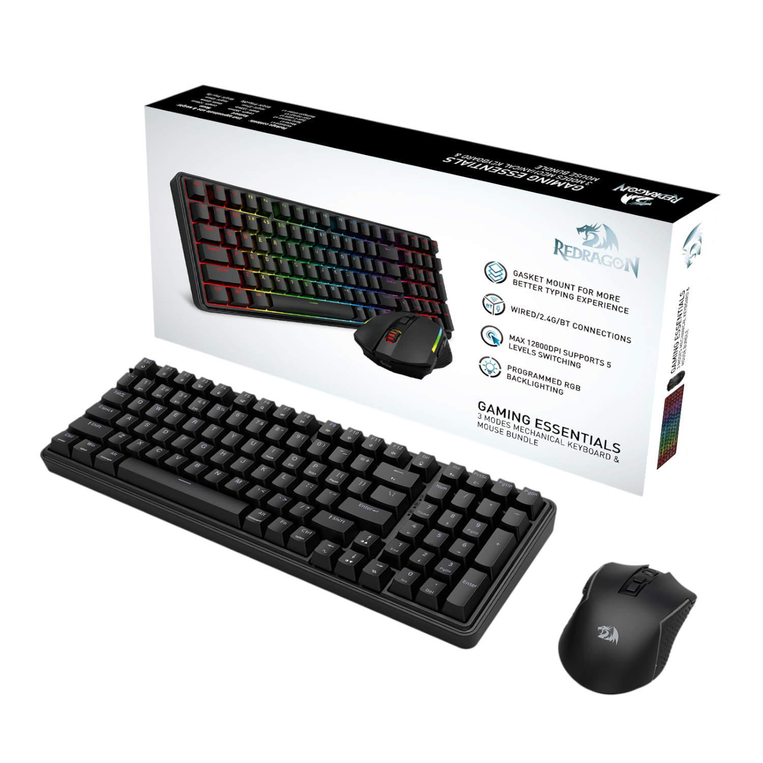 Redragon S162 RGB 3-Mode Wireless Mechanical Gaming Keyboard and Mouse Combo - Black